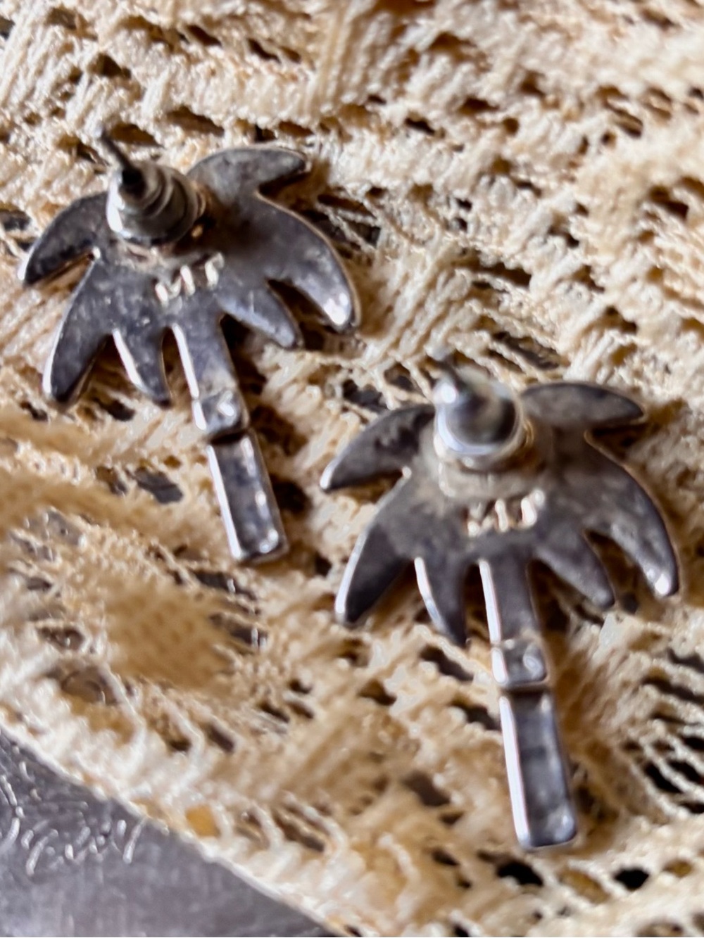 Vintage Mexico Silver Palm Tree Stud Pierced Earrings